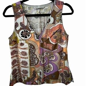 Trina Turk Boho Floral Sleeveless Top Size Large